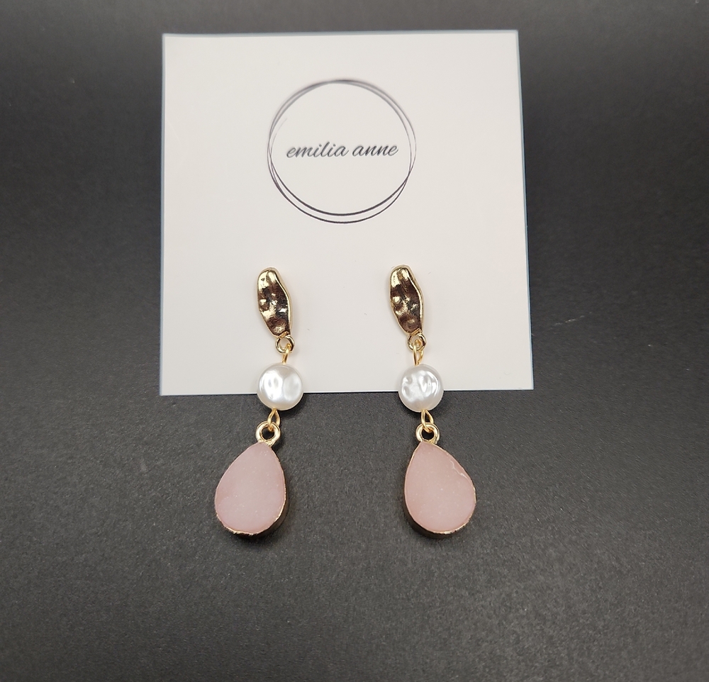 Emilia Anne Stone Dangle Earrings Gold Tone New